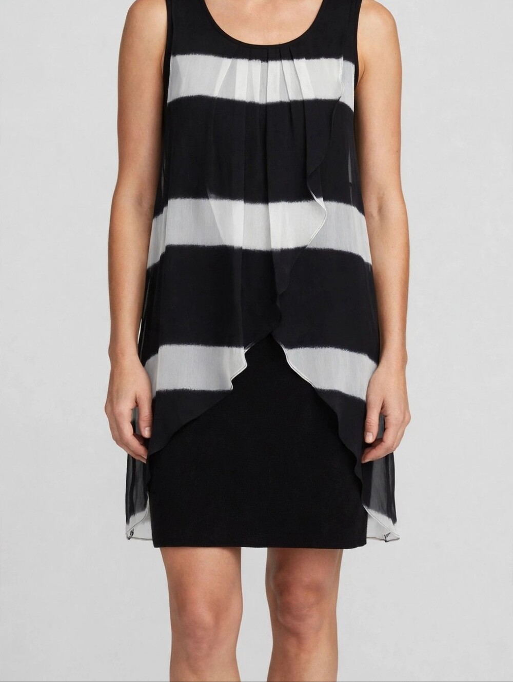 Frank Lyman Design Black and White Sleeveless Striped Tank, us 4